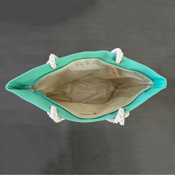 Evil Eye Green Aqua Gold Metallic Embroidered Protection Bohemian 22" Tote Bag - Picture 10 of 10